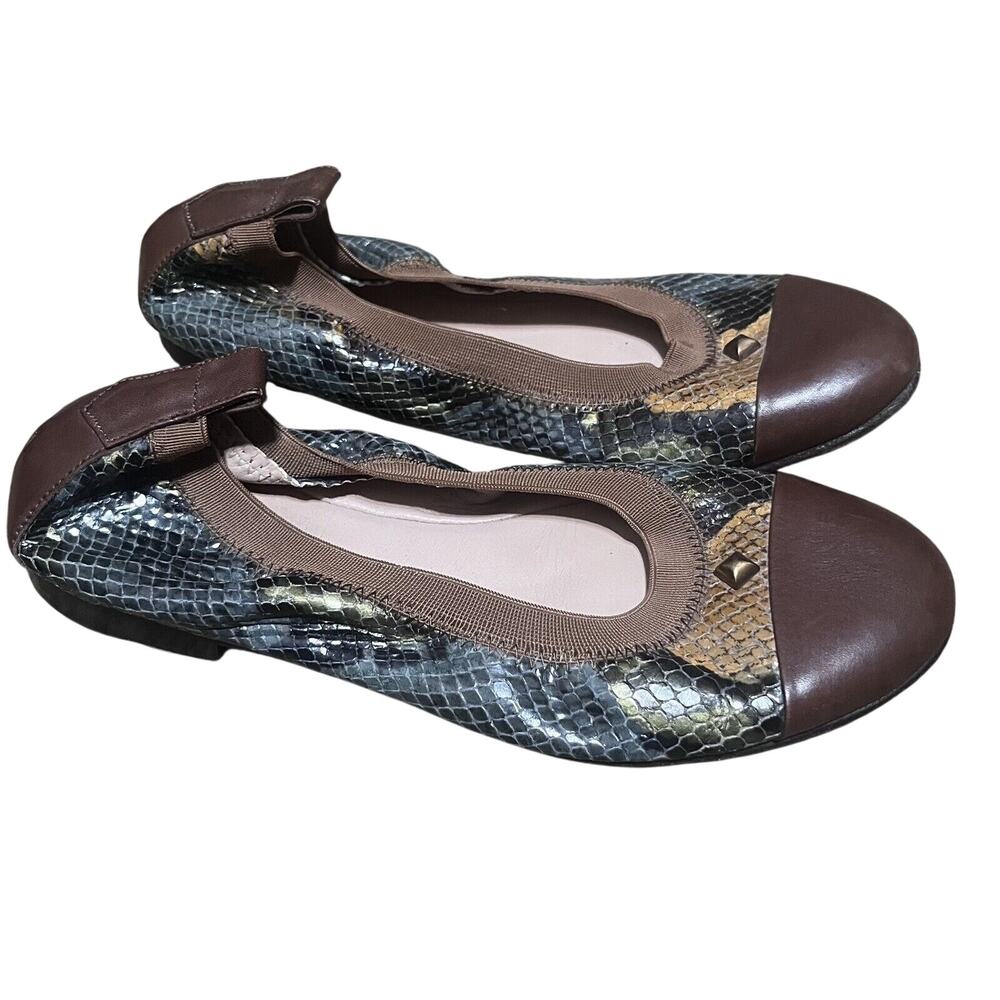Anyi Lu Leather Ballet Flats 35.5 US 5.5 Snakeskin Brown Green Handmade Italy